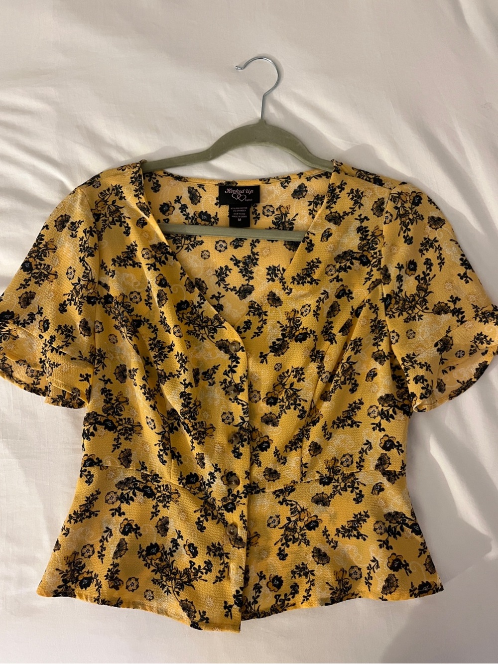 Speechless Yellow Floral V-Neck Button Top